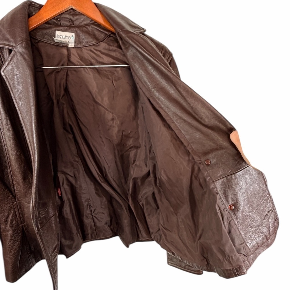 Together 9 Vintage Brown Genuine Leather Double Breasted Blazer Women’s Large - Picture 15 of 16